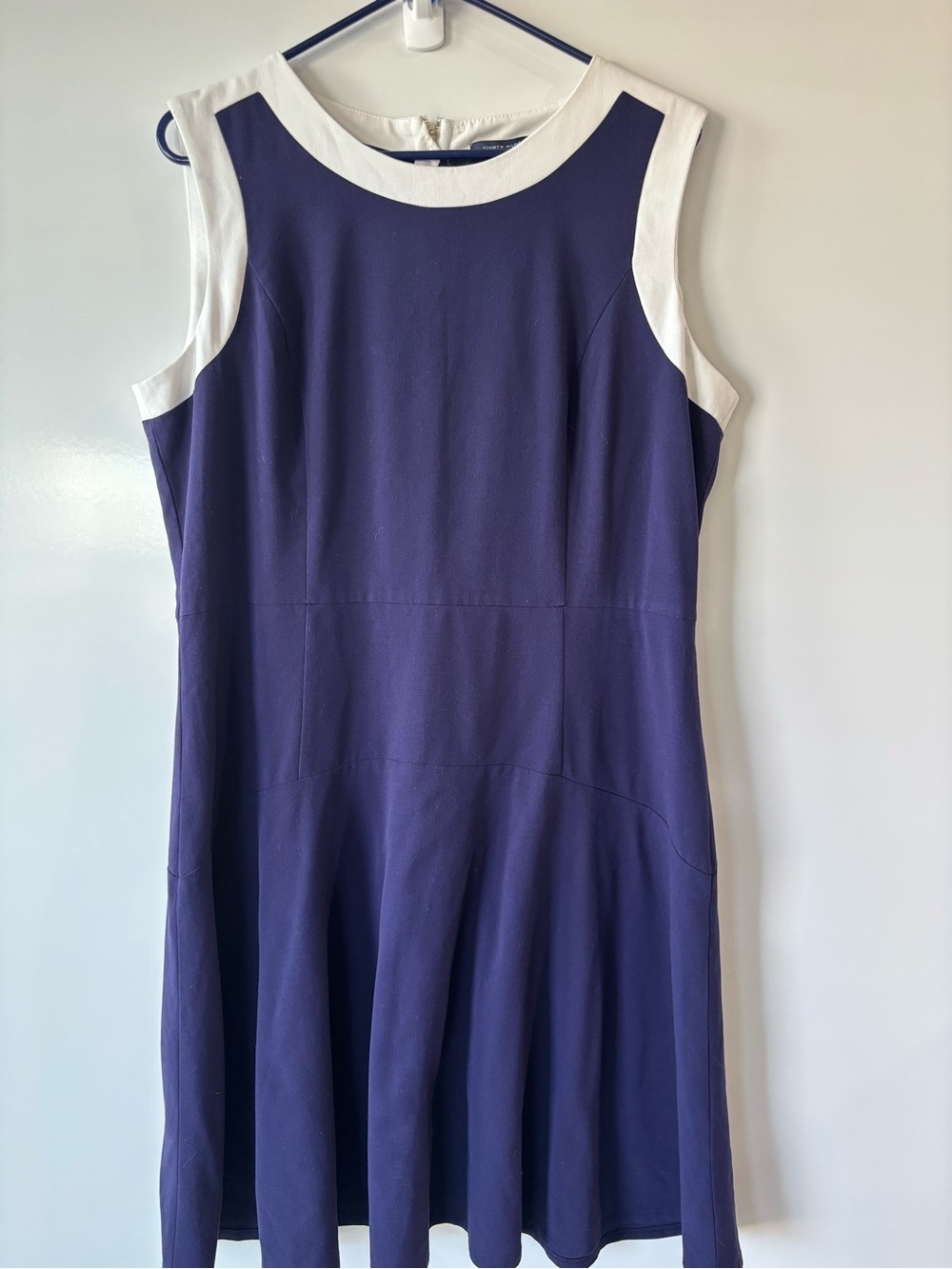 Tommy Hilfiger Navy and White Sleeveless Fit-and-Flare Dress